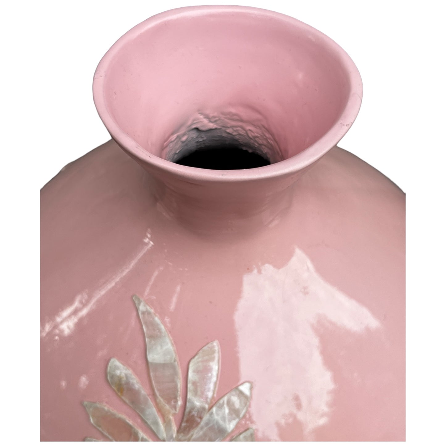 Light Pink Round Decorative Resin and Capiz Shell Vase Urn