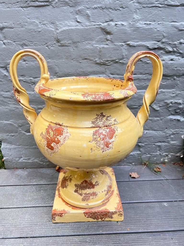 Italian Tuscan Yellow Terra Cotta Planter Urn