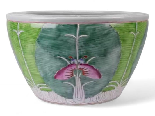 Hand-Painted Chinese Bok Choy Cabbage Leaf Ceramic Fish Bowl Planter by Trunky Fresh