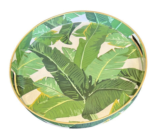 Chic Palm Leaf Print Round Decorative Serving Tray