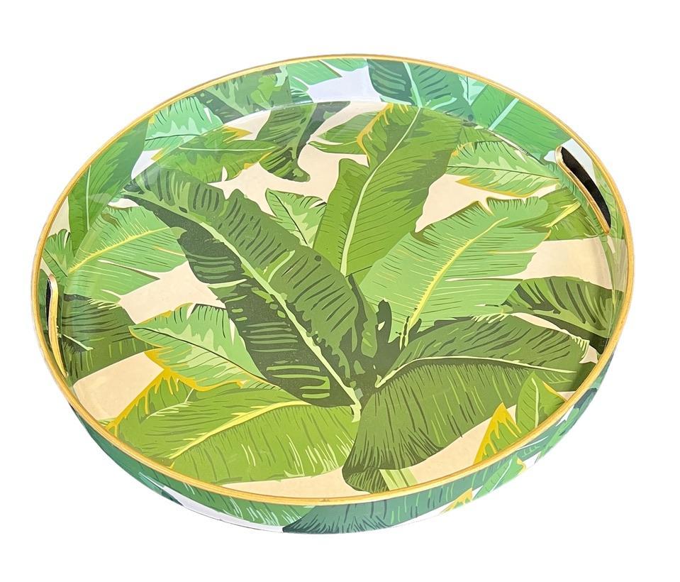 Chic Palm Leaf Print Round Decorative Serving Tray