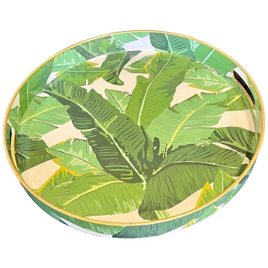 Chic Palm Leaf Print Round Decorative Serving Tray