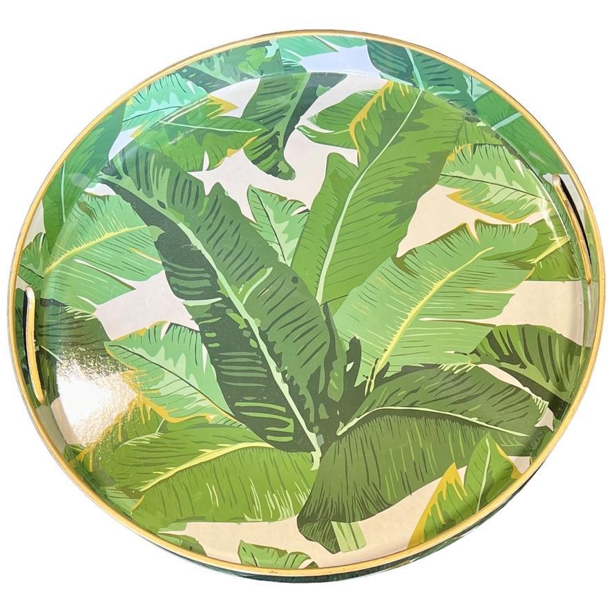 Chic Palm Leaf Print Round Decorative Serving Tray