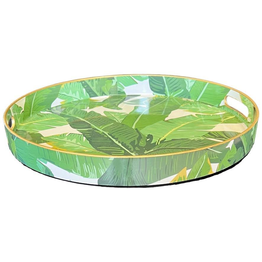 Chic Palm Leaf Print Round Decorative Serving Tray