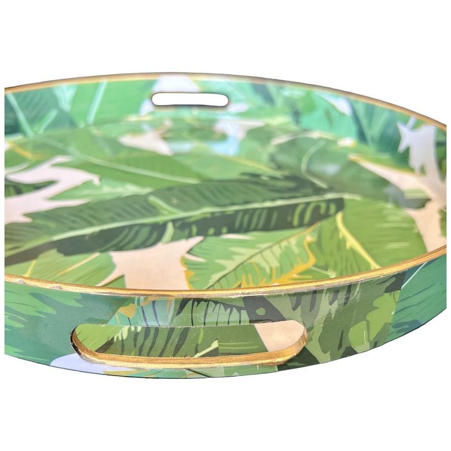 Chic Palm Leaf Print Round Decorative Serving Tray