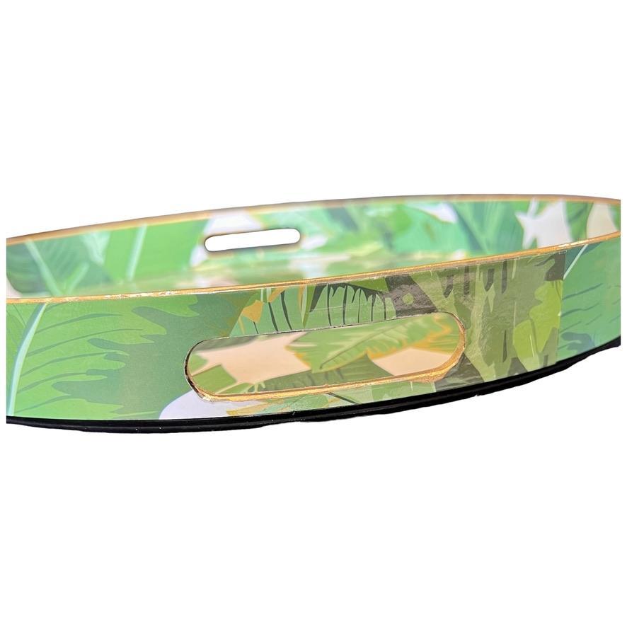 Chic Palm Leaf Print Round Decorative Serving Tray