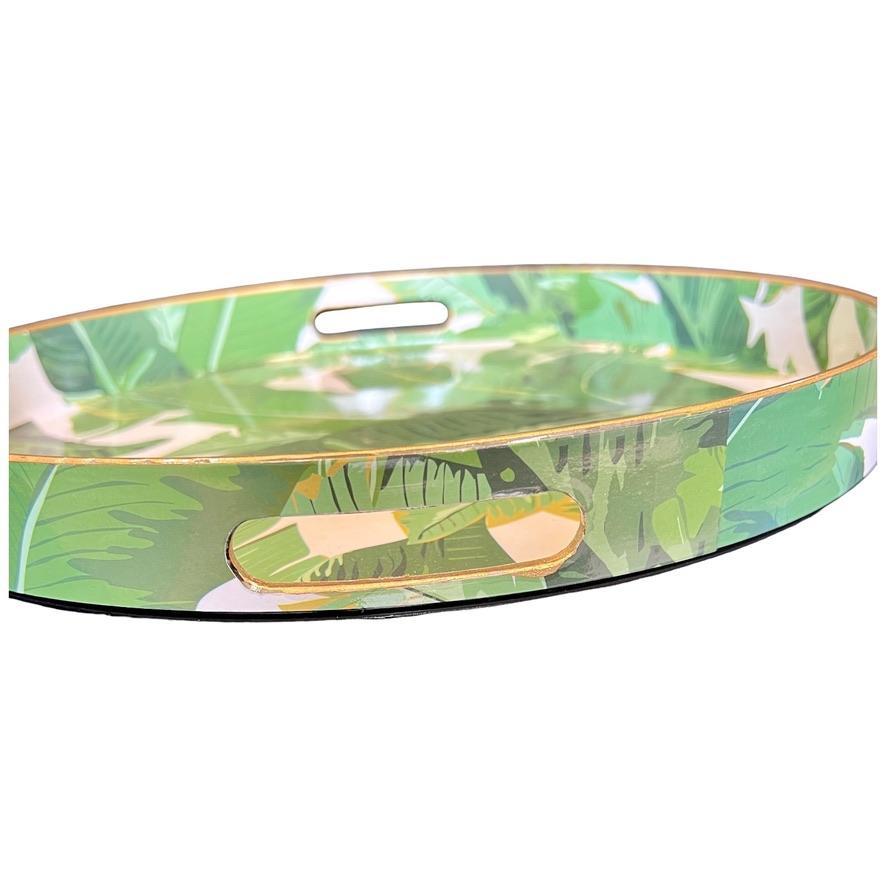 Chic Palm Leaf Print Round Decorative Serving Tray