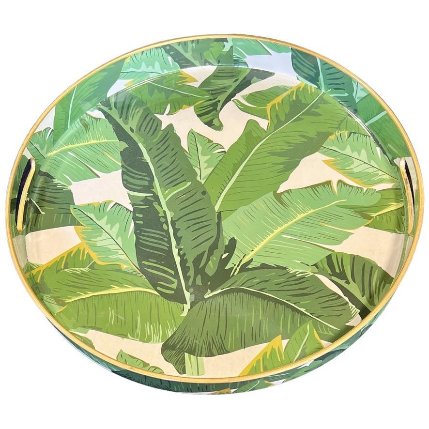 Chic Palm Leaf Print Round Decorative Serving Tray