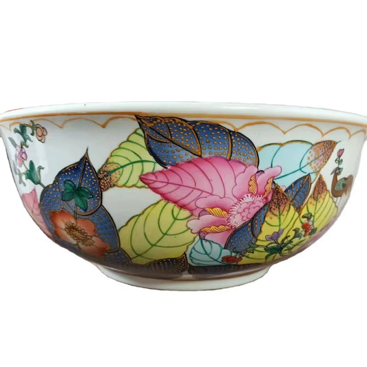 Elegant European and American Style Hand-Painted Ceramic Wash Basin with Large Tobacco Leaf Design