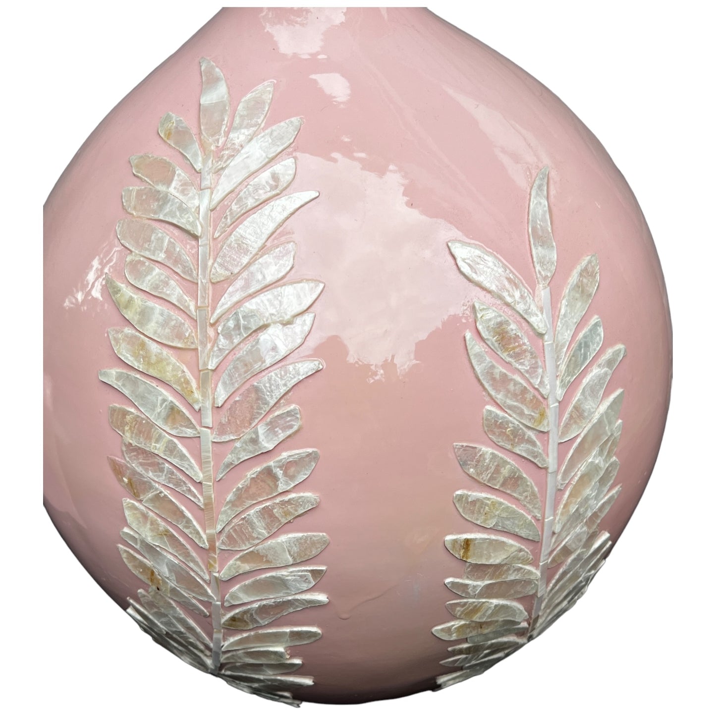 Light Pink Round Decorative Resin and Capiz Shell Vase Urn