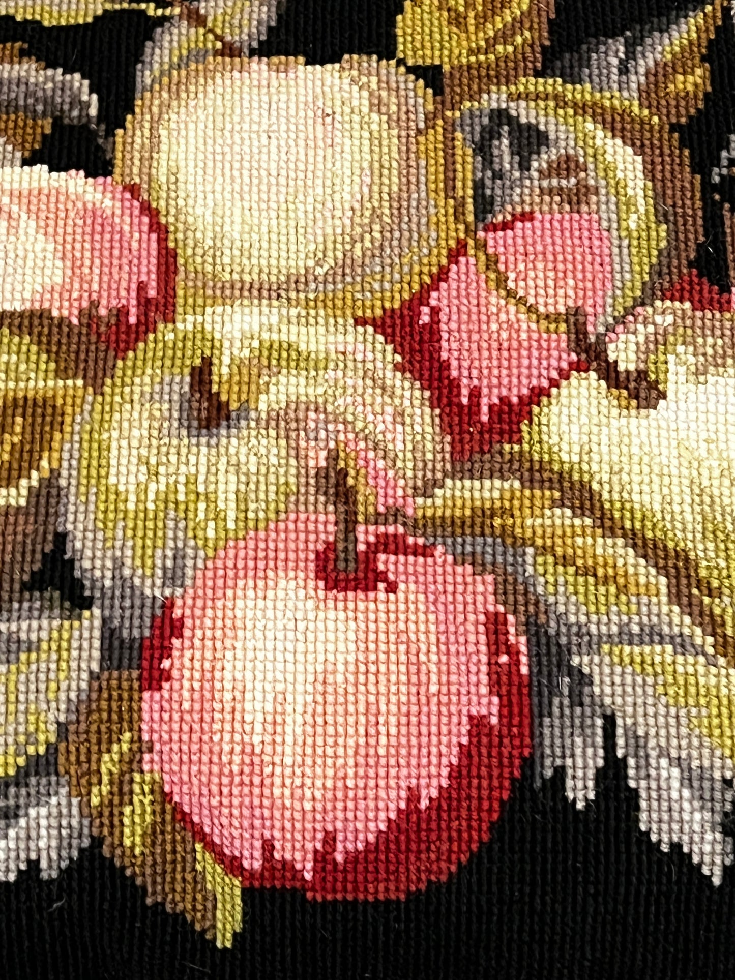 Pair of Charming Needlepoint Decorative Pillows Fruit and Vine Motif