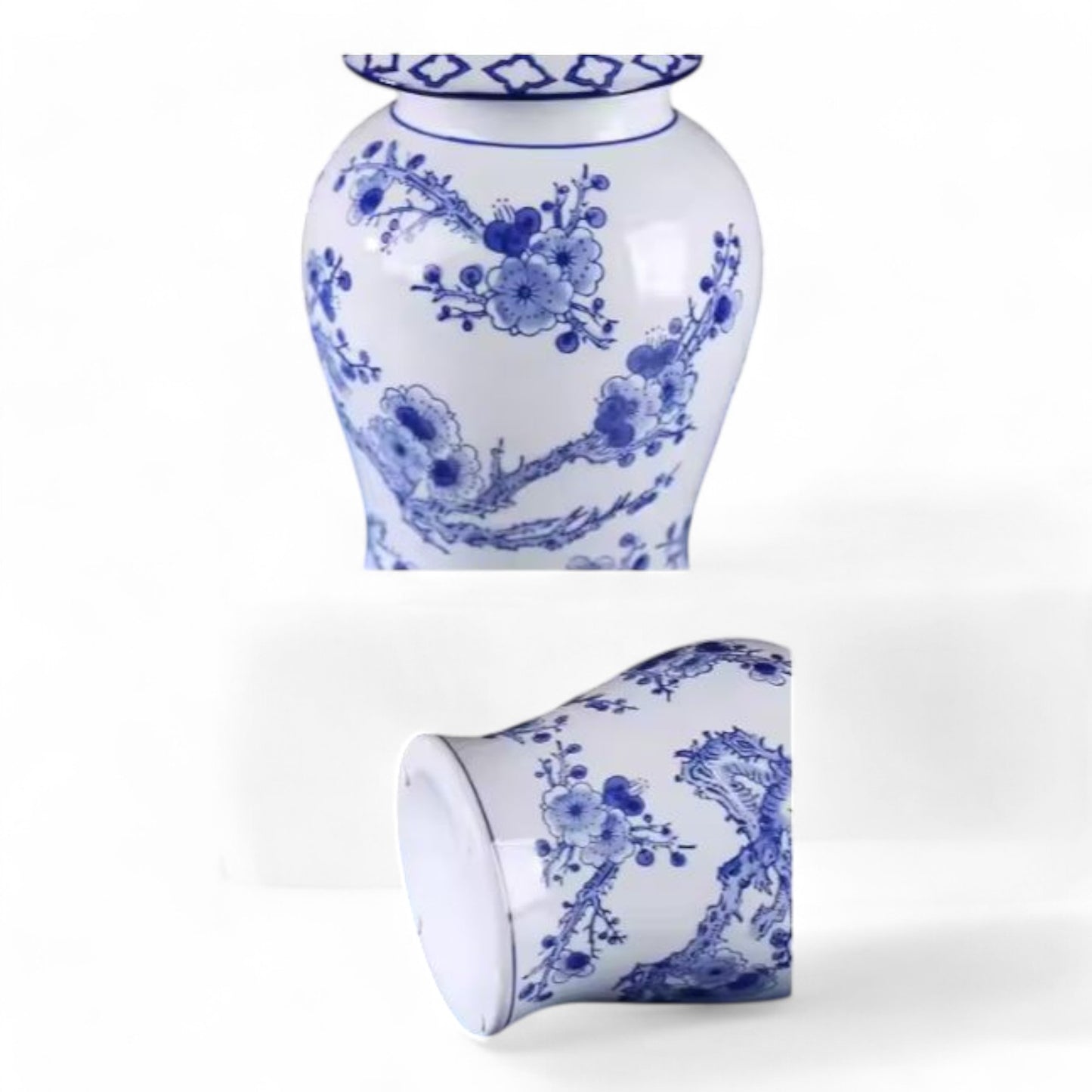 Pair of Hand-Painted Porcelain Blue and White Flower Birds Ginger Jar ...