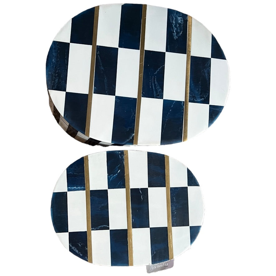 Chic Contrast: Navy Blue and White Bone Resin Boxes with Brass Accents