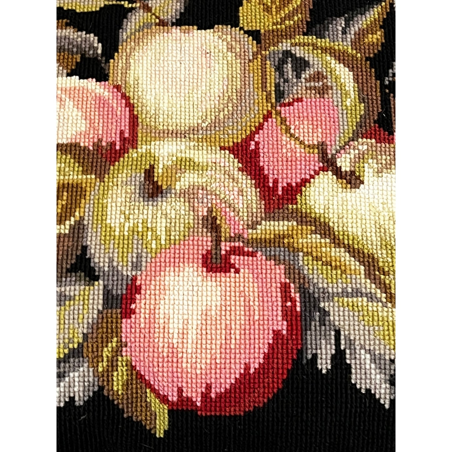 Pair of Charming Needlepoint Decorative Pillows Fruit and Vine Motif