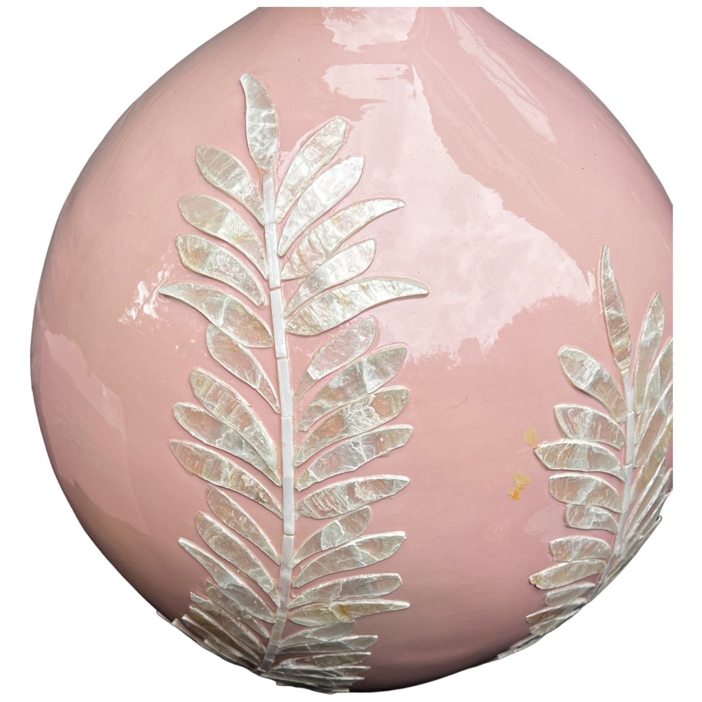 Light Pink Round Decorative Resin and Capiz Shell Vase Urn