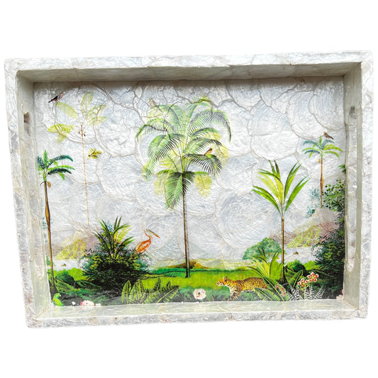 Hand Painted Capiz Shell Serving Tray Tropical Motif