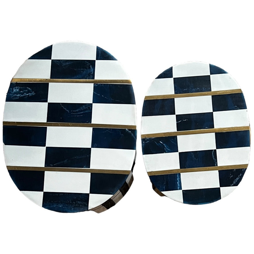 Chic Contrast: Navy Blue and White Bone Resin Boxes with Brass Accents