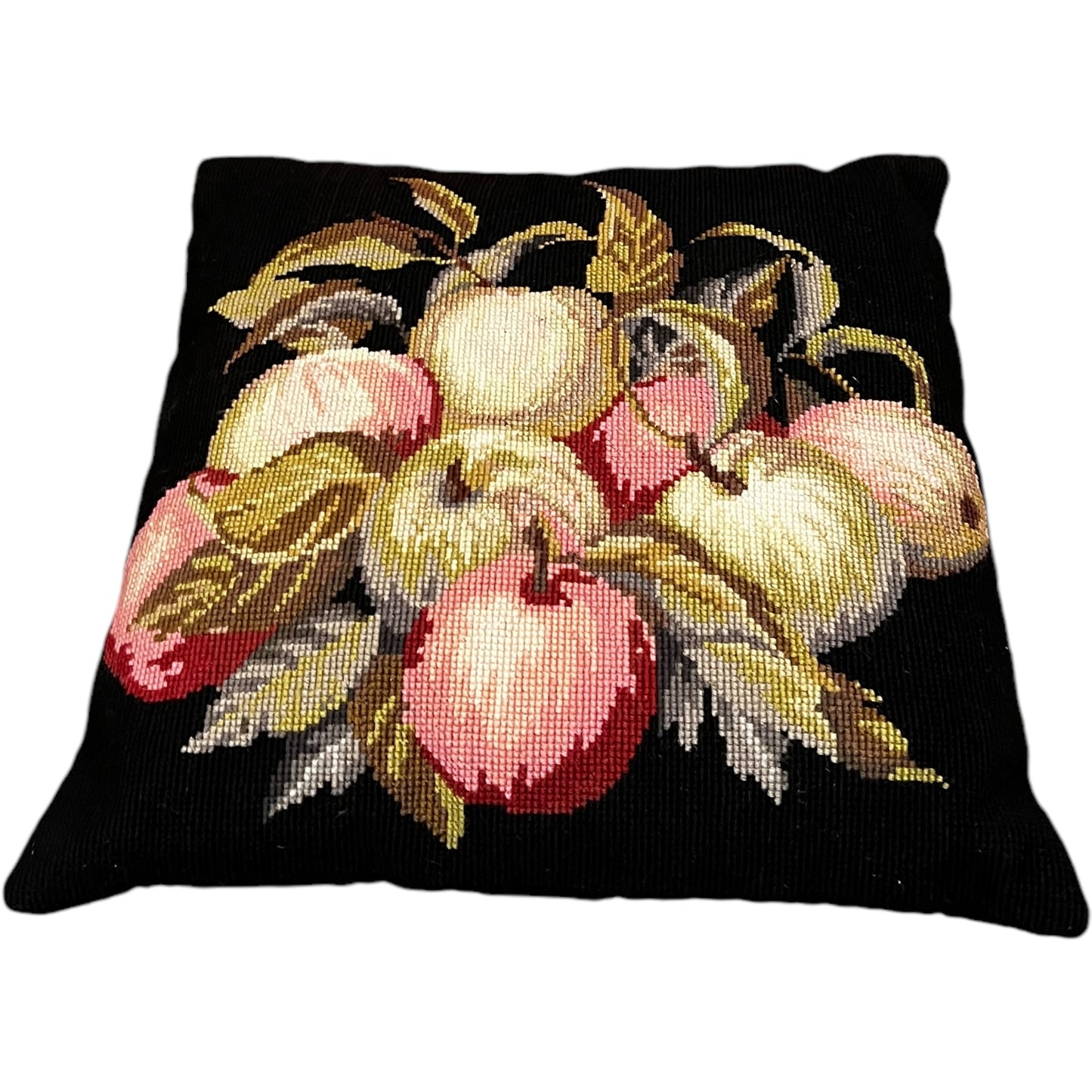 Pair of Charming Needlepoint Decorative Pillows Fruit and Vine Motif