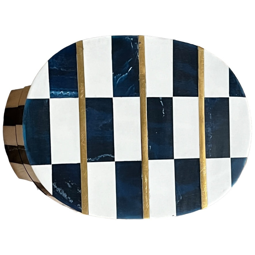 Chic Contrast: Navy Blue and White Bone Resin Boxes with Brass Accents