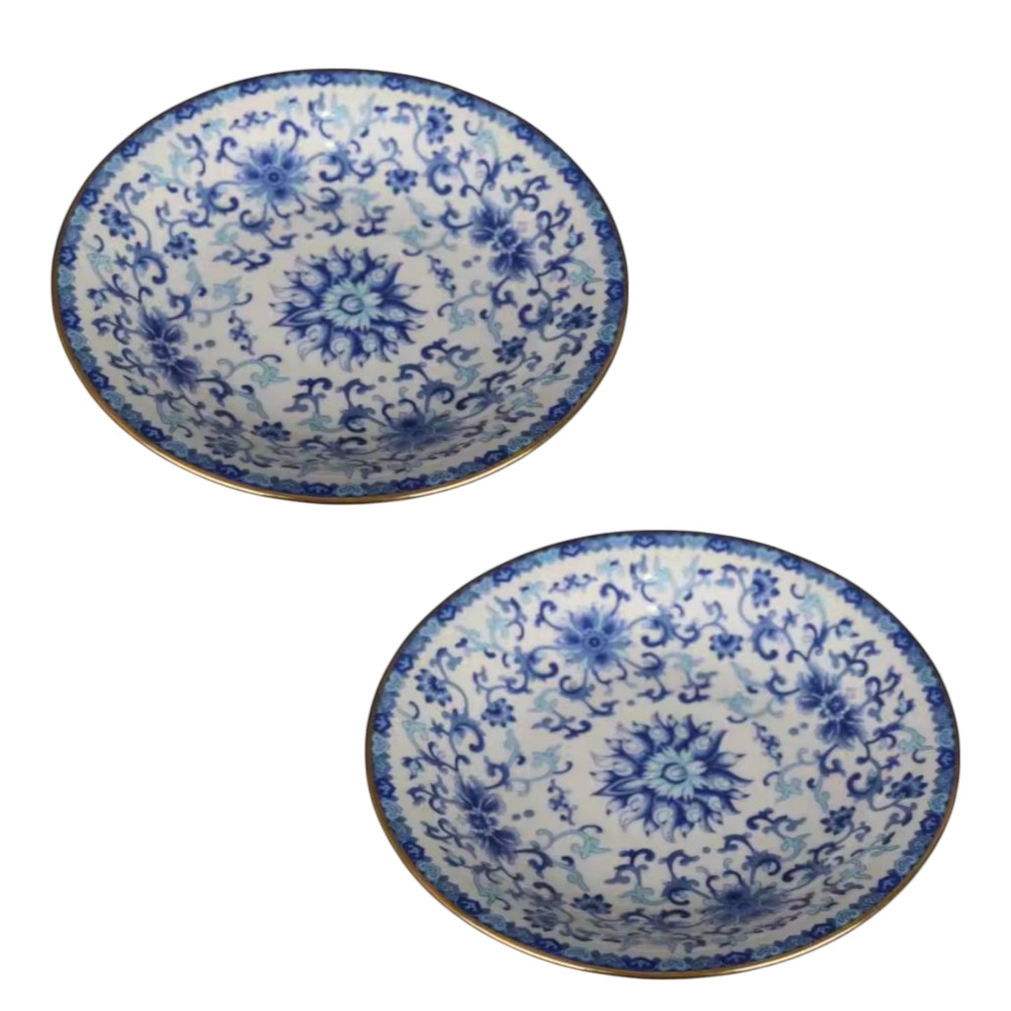 Pair of Custom Hand-Painted Blue Porcelain Centerpiece Decorative Tray, Fruit Tray by Trunky Fresh