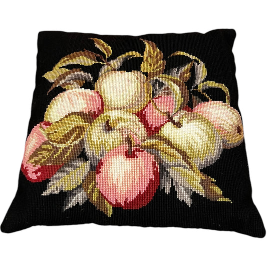 Pair of Charming Needlepoint Decorative Pillows Fruit and Vine Motif