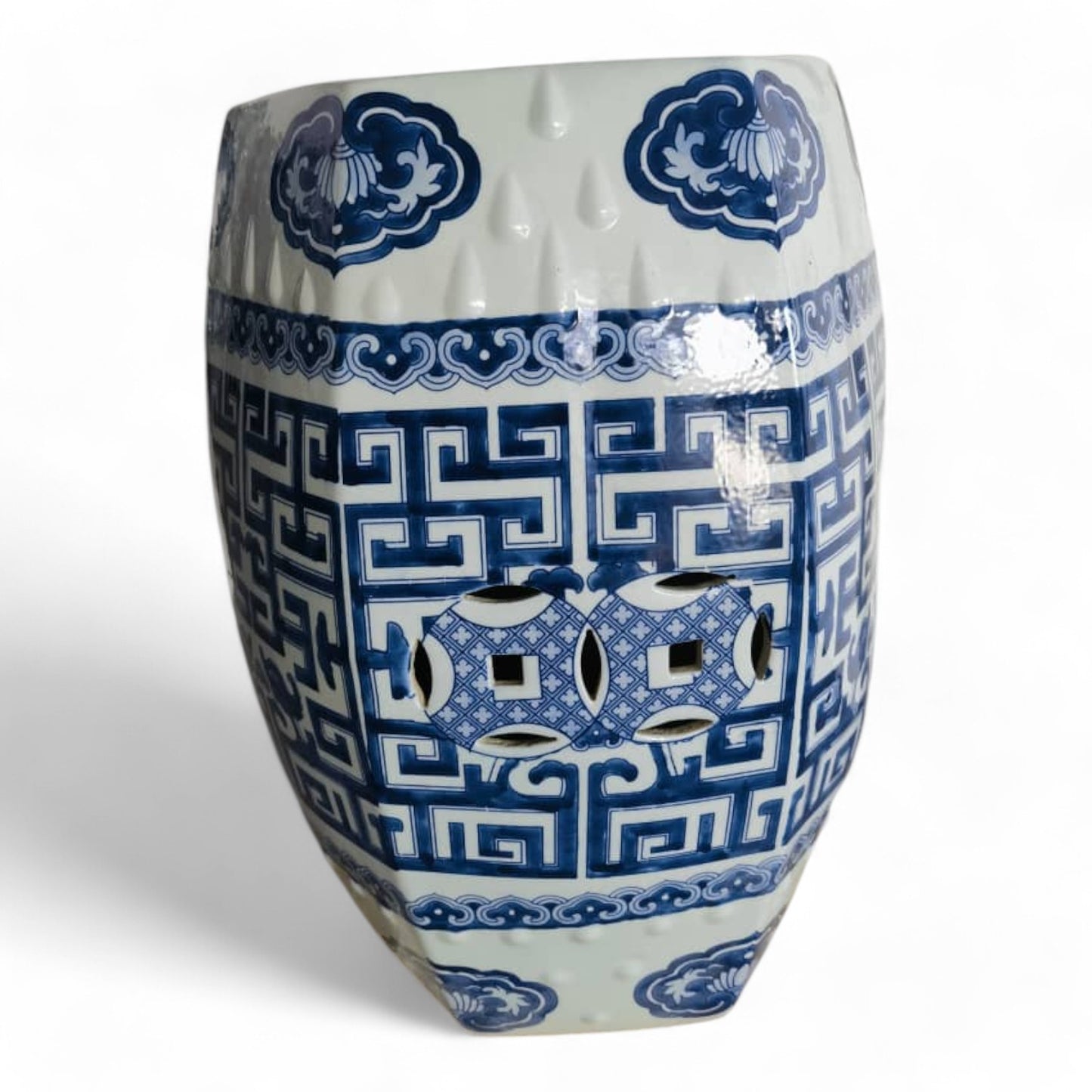 Chinese Hand-Painted Blue and White Hexagon Ceramic Garden Stool by Trunky Fresh