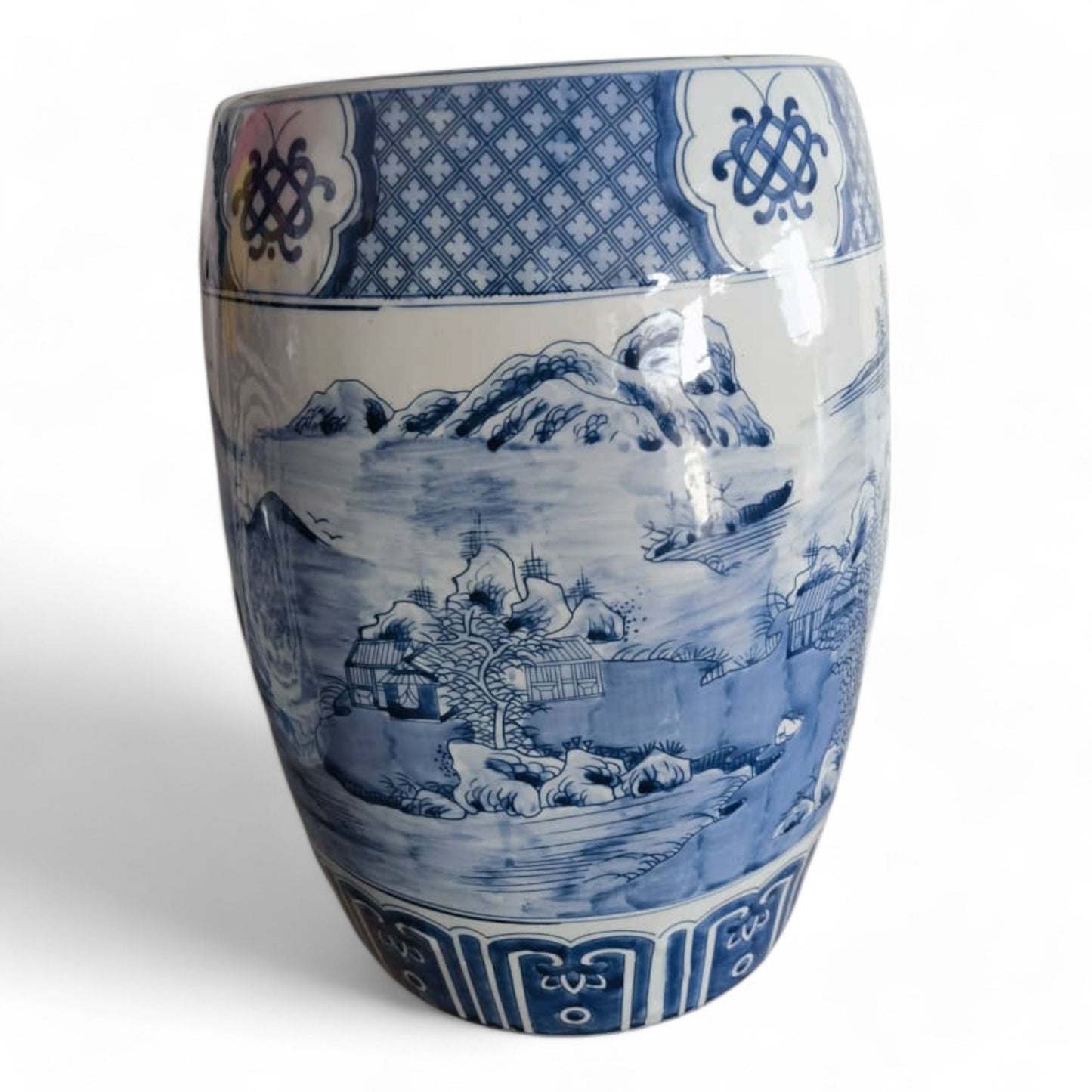 Chinese Hand Painted Blue and White Landscape Ceramic Garden Stool by Trunky Fresh