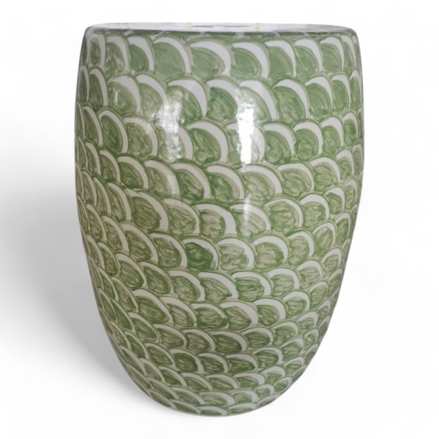 Chinese Hand Painted Green Seawater Ripple Garden Stool