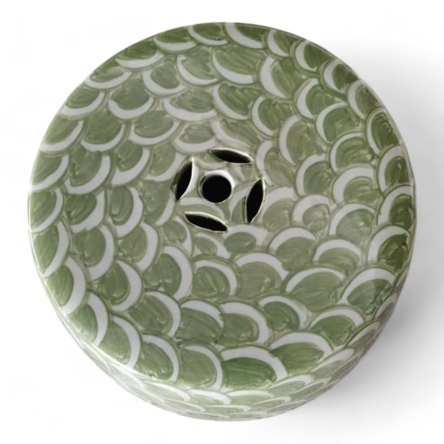 Chinese Hand Painted Green Seawater Ripple Garden Stool