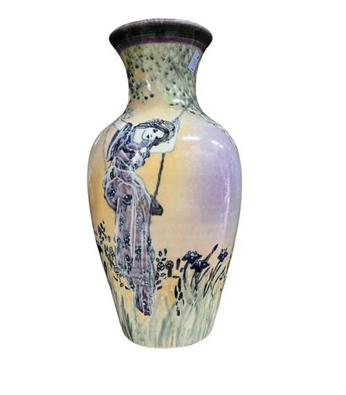1979 Hand-Painted Vase – Santa Barbara Ceramic Design (SBCD) – Signed Art Nouveau Swing Motif