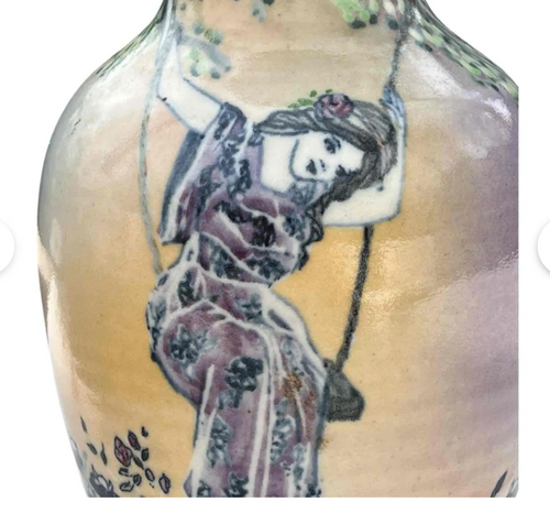 1979 Hand-Painted Vase – Santa Barbara Ceramic Design (SBCD) – Signed Art Nouveau Swing Motif