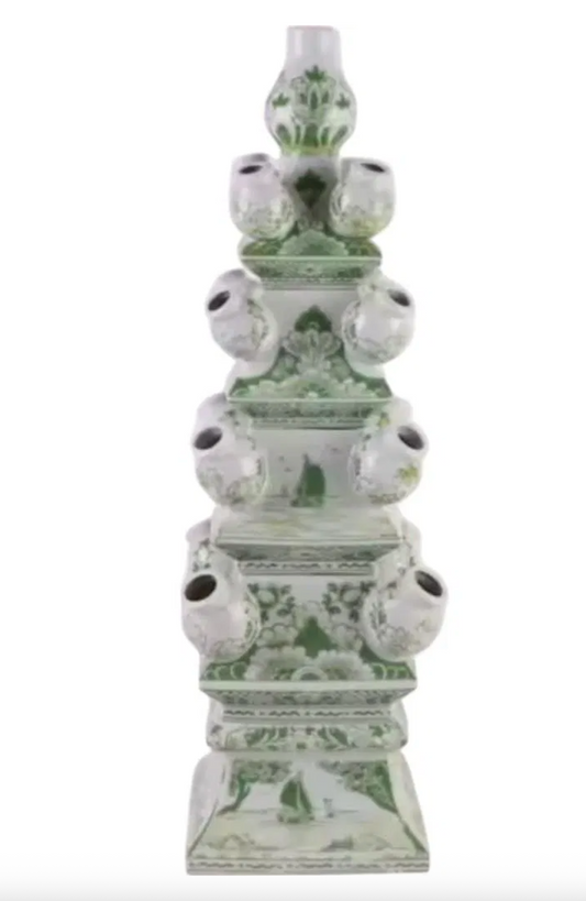 Small Green and White Porcelain Pagoda Vase – Tulipiere – Handcrafted in Jingdezhen