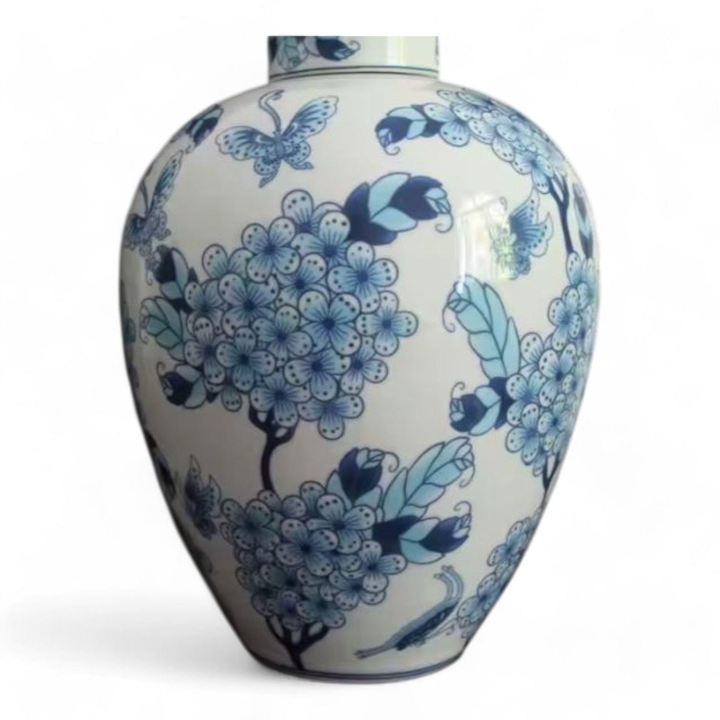 Pair of Chinese Style Blue and White Butterfly Motif Porcelain Vase, Decorative Jars