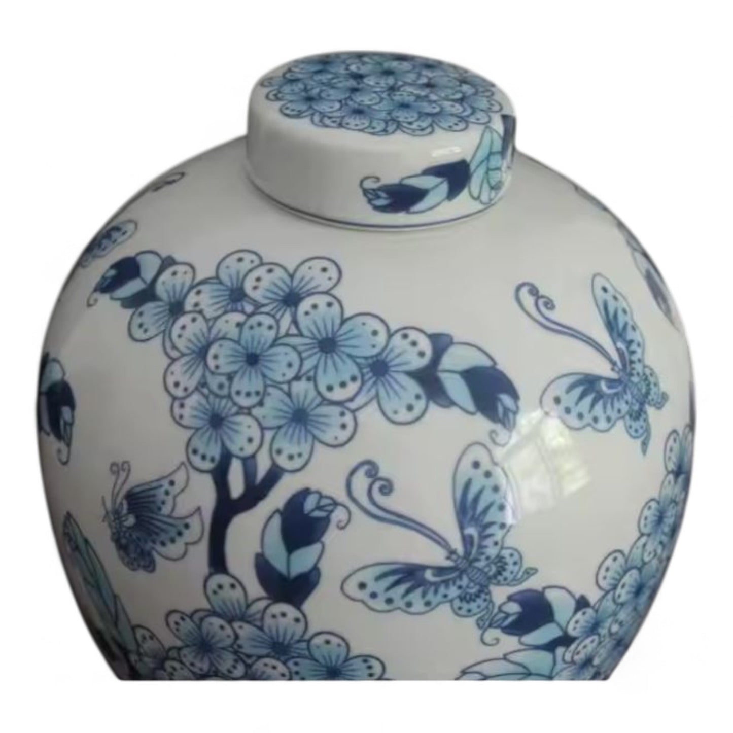 Pair of Chinese Style Blue and White Butterfly Motif Porcelain Vase, Decorative Jars