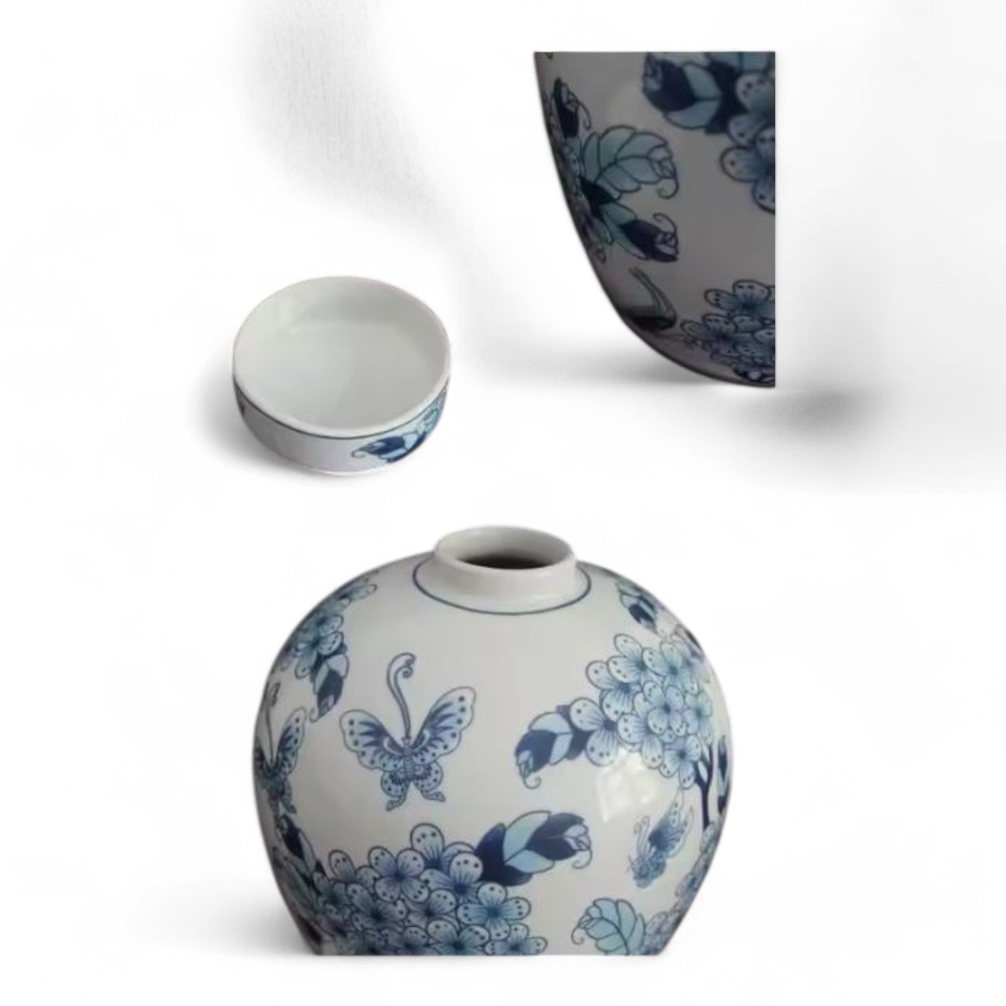 Pair of Chinese Style Blue and White Butterfly Motif Porcelain Vase, Decorative Jars