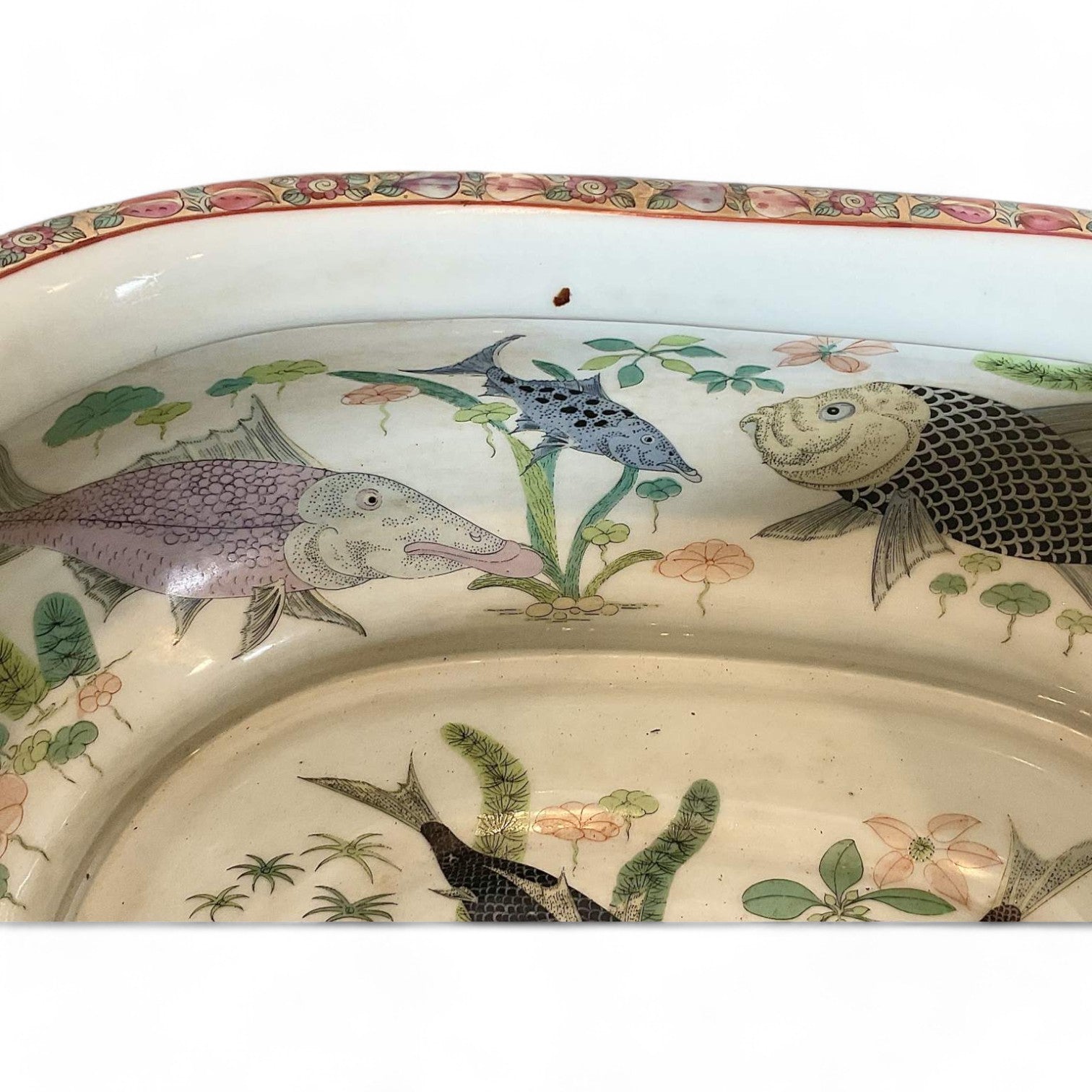 Antique Chinese Rose Medallion Porcelain Basin with Gilded