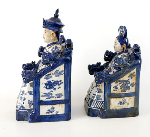 Antique Chinese Blue and White Porcelain Figurines Ceramic Emperor and Empress Statue Home Decors Ceramics Vases China Decor