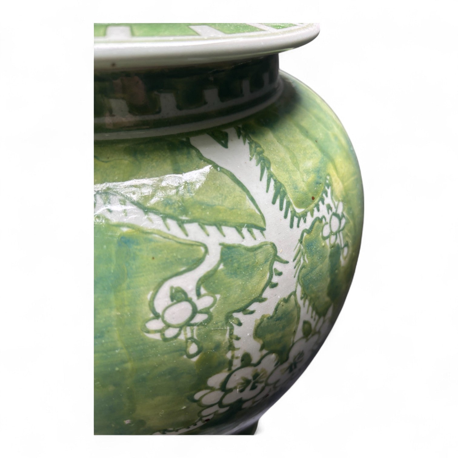 Green and White Chrysanthemum Porcelain Jar – Hand-Painted