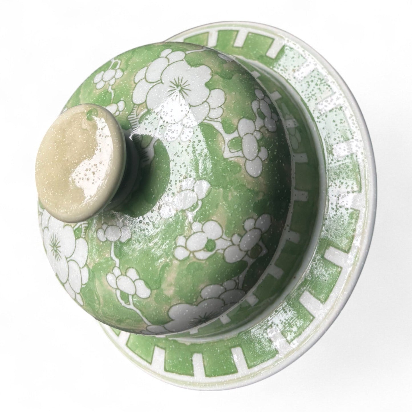 Green and White Chrysanthemum Porcelain Jar – Hand-Painted
