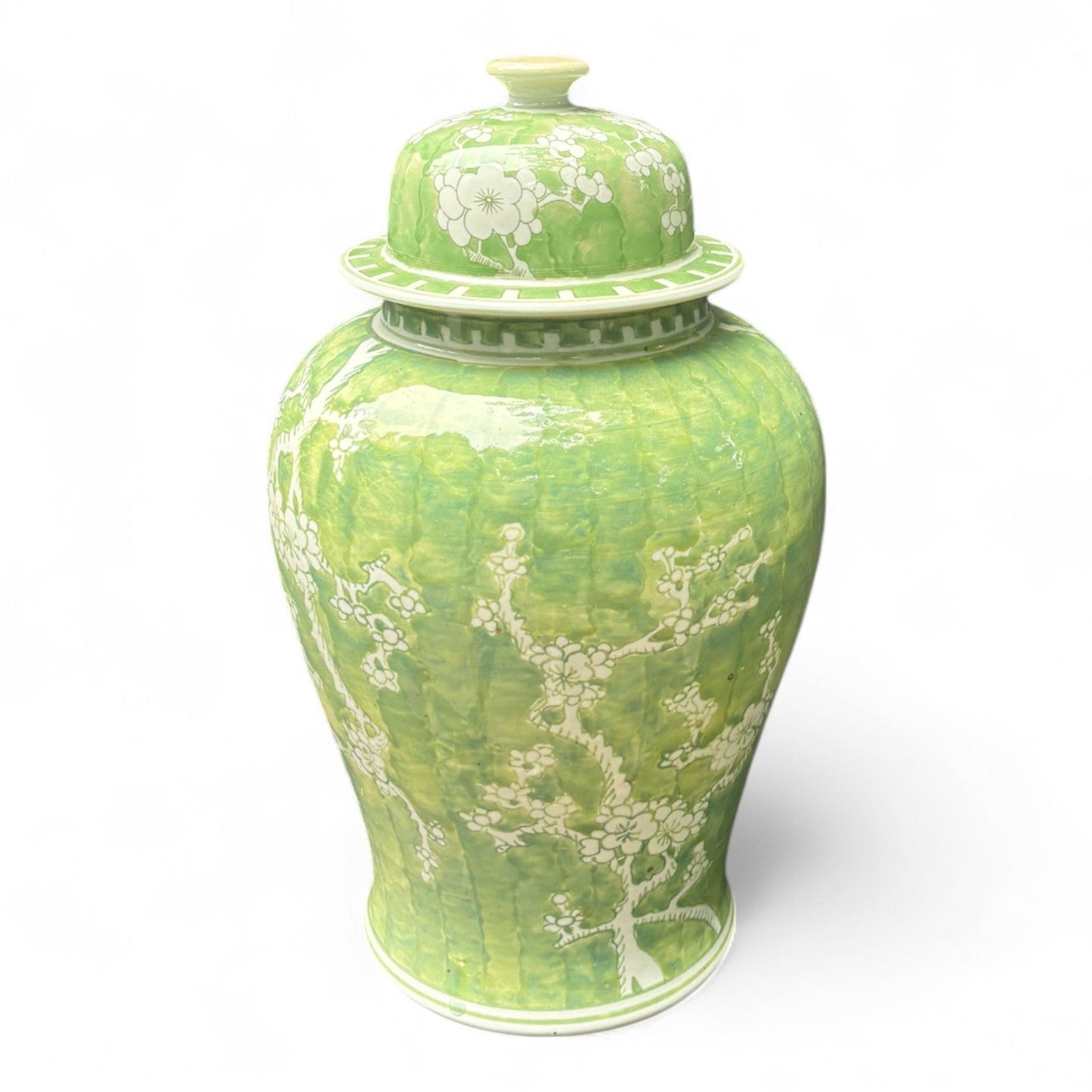 Green and White Chrysanthemum Porcelain Jar – Hand-Painted