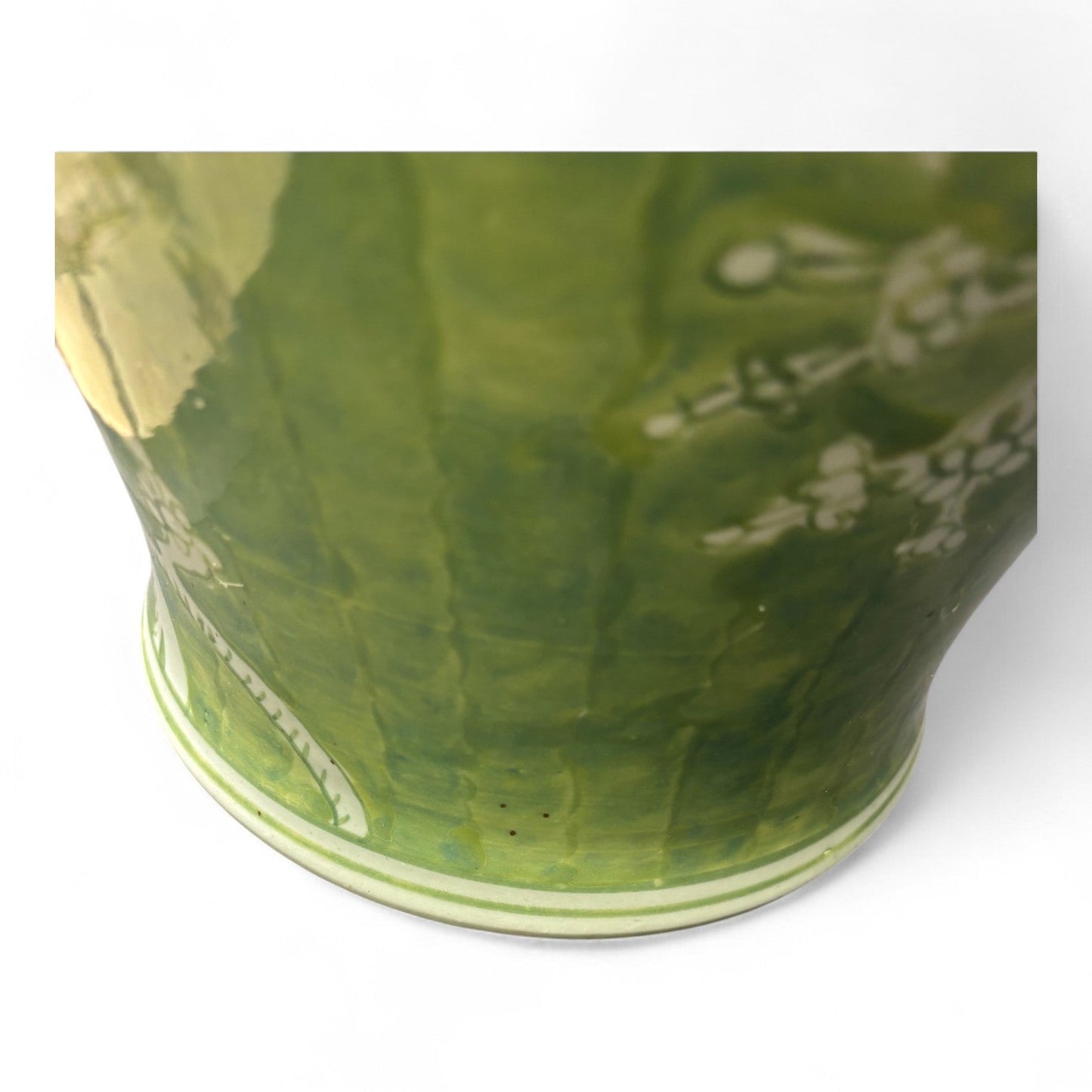 Green and White Chrysanthemum Porcelain Jar – Hand-Painted