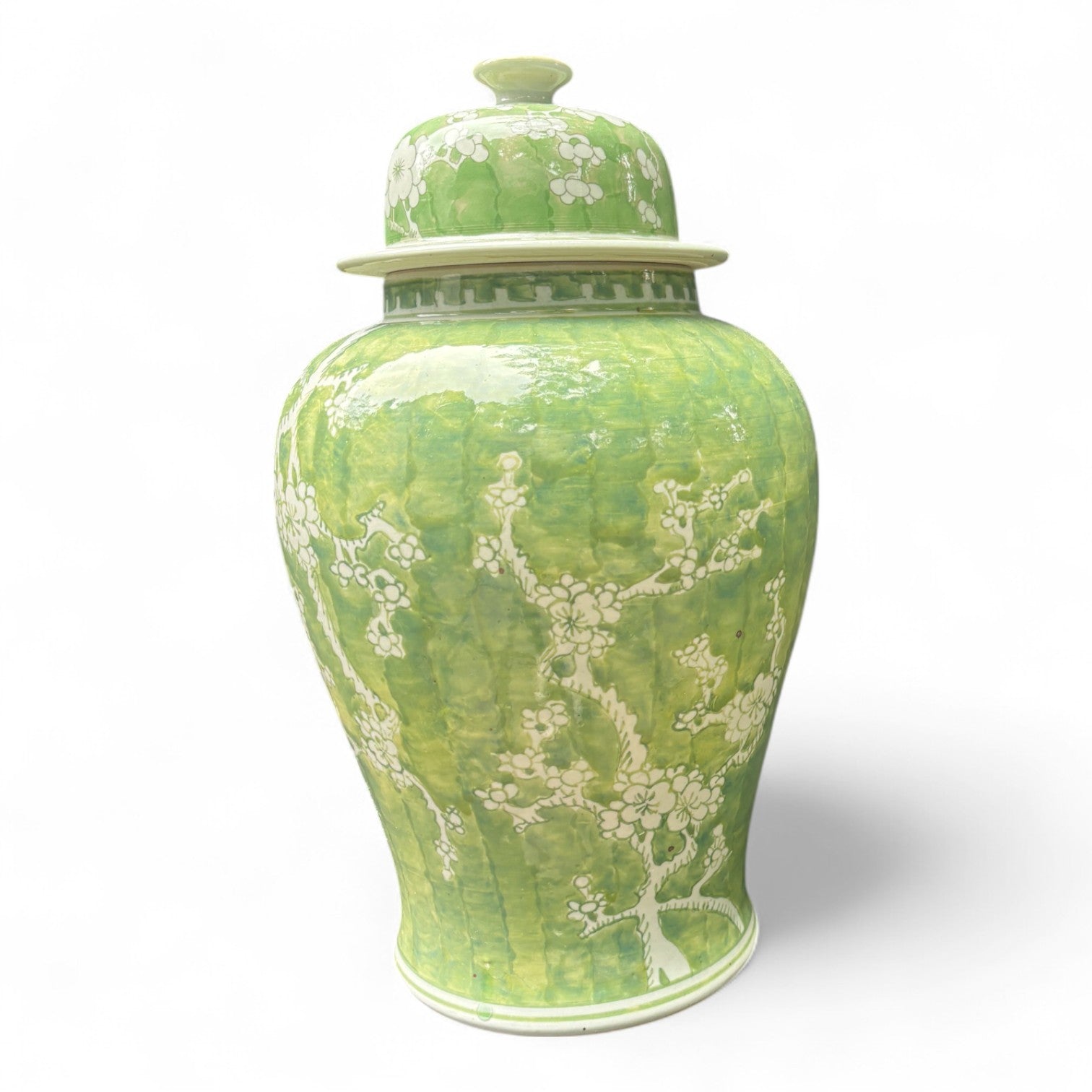 Green and White Chrysanthemum Porcelain Jar – Hand-Painted