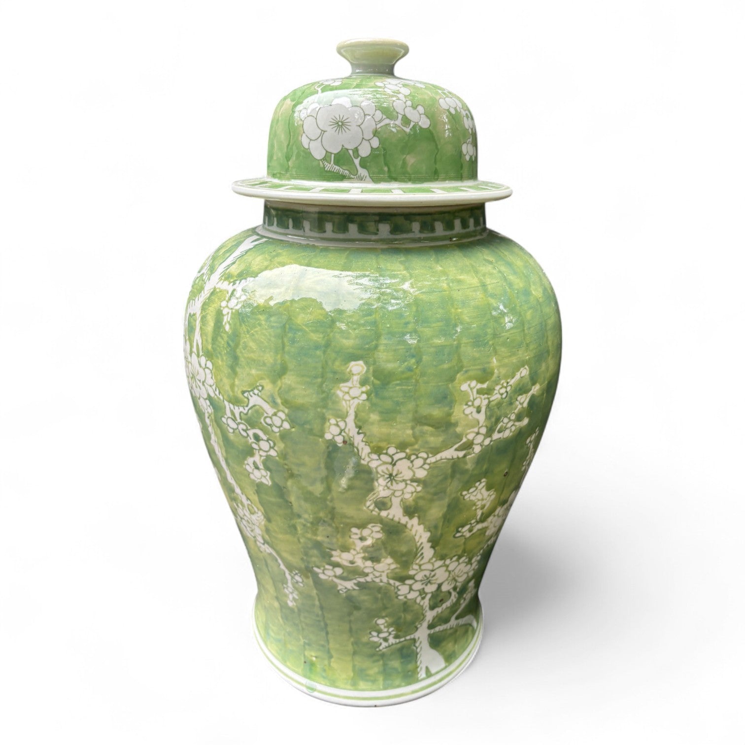 Green and White Chrysanthemum Porcelain Jar – Hand-Painted