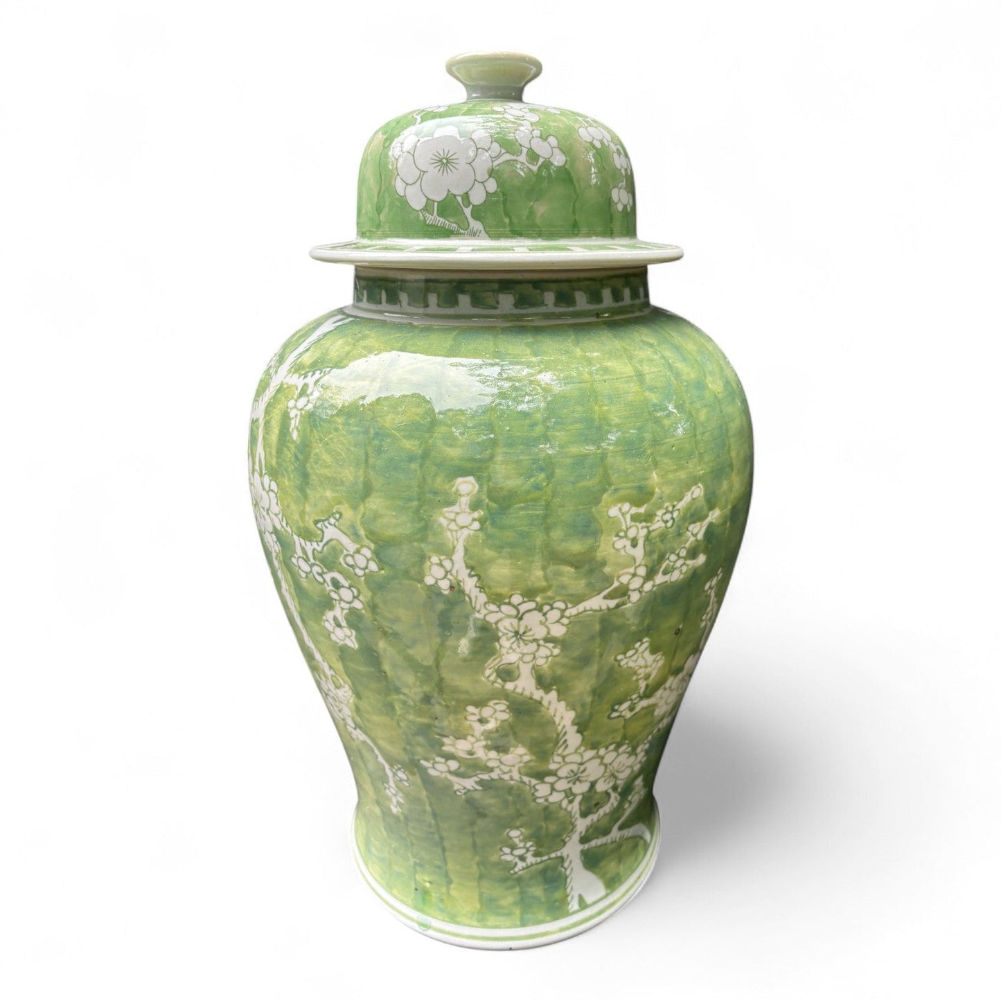 Green and White Chrysanthemum Porcelain Jar – Hand-Painted