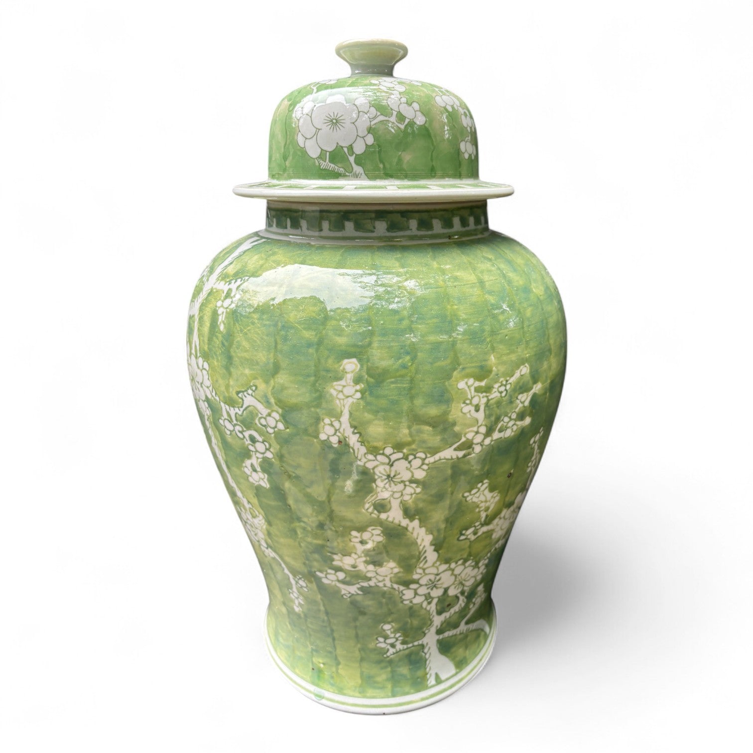 Green and White Chrysanthemum Porcelain Jar – Hand-Painted