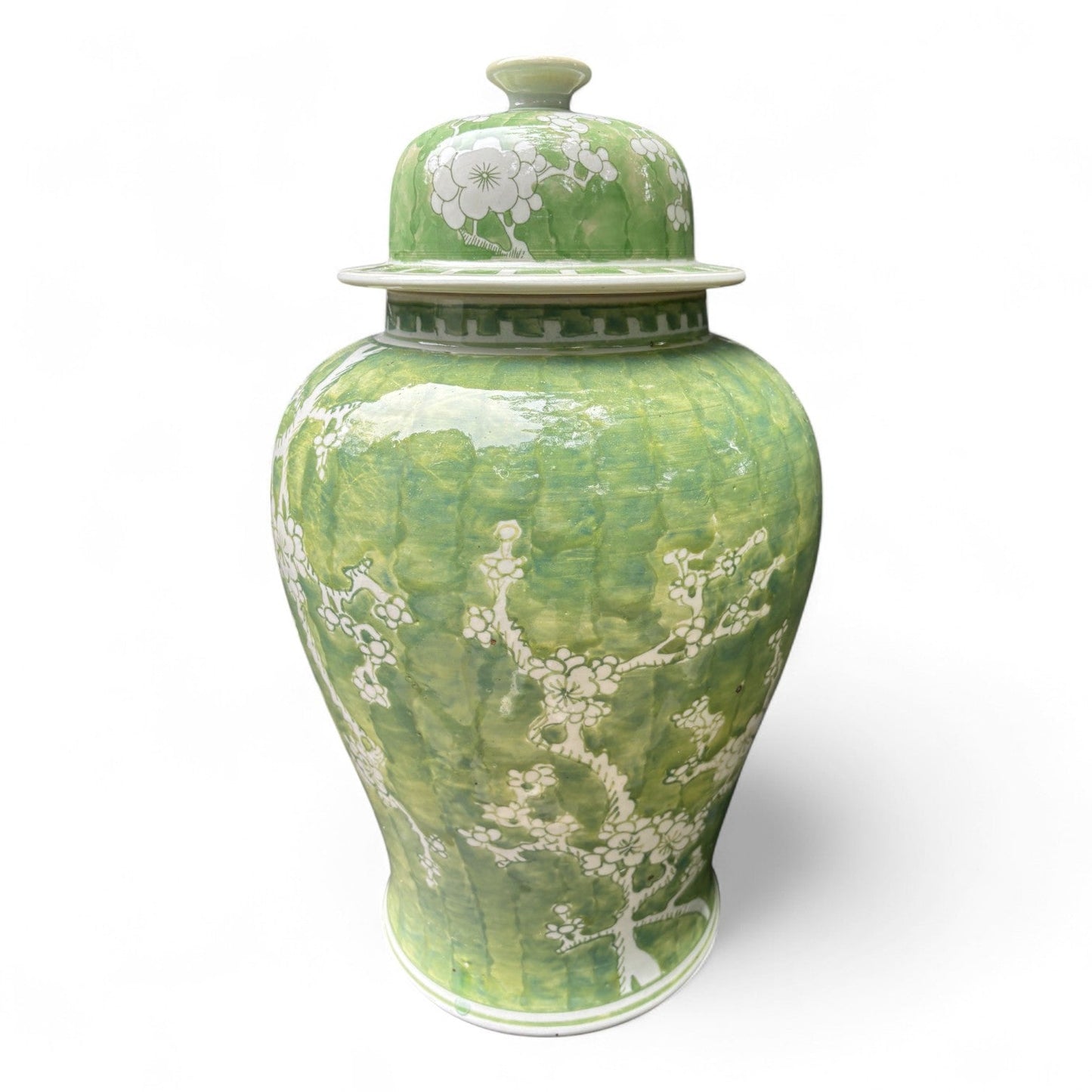 Green and White Chrysanthemum Porcelain Jar – Hand-Painted