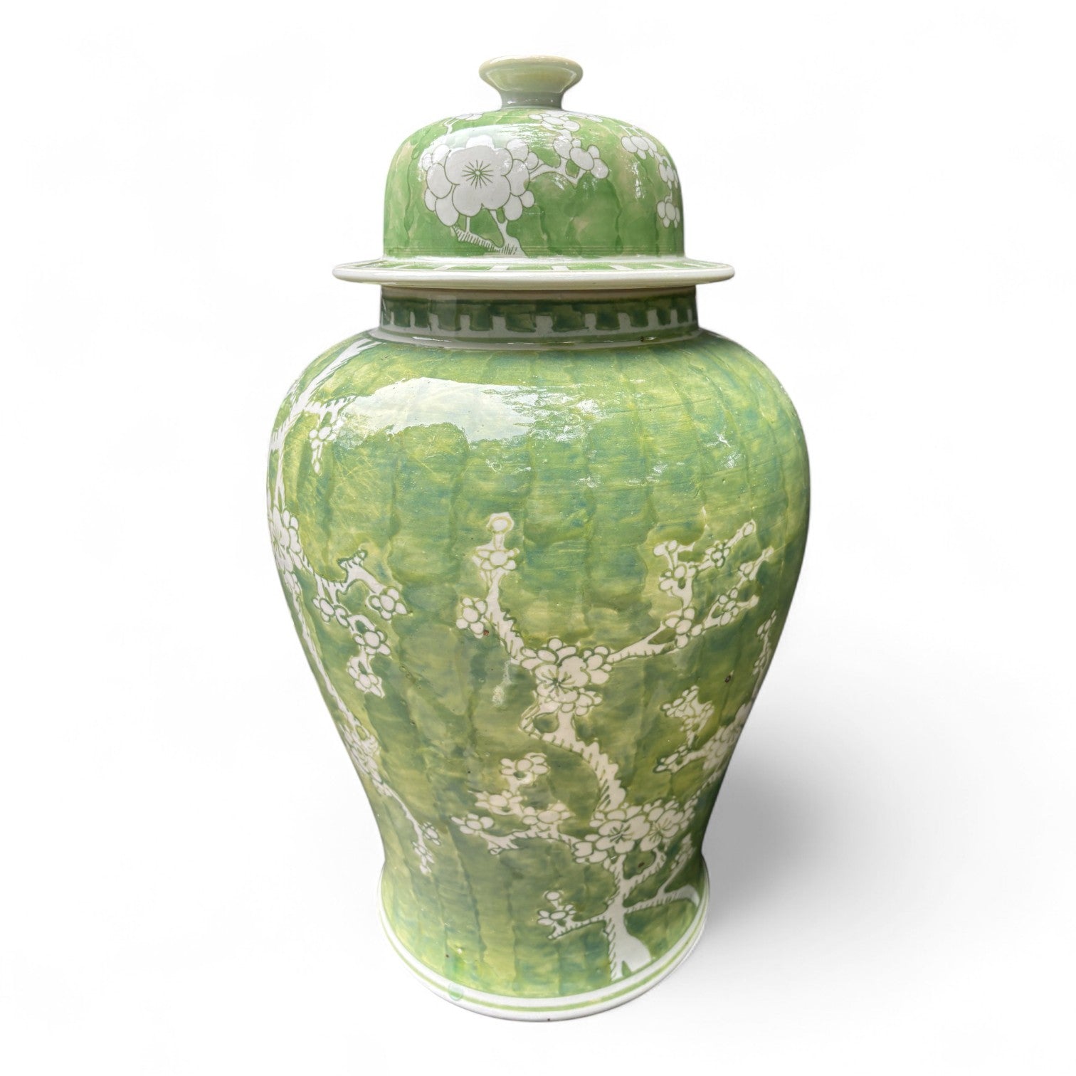 Green and White Chrysanthemum Porcelain Jar – Hand-Painted