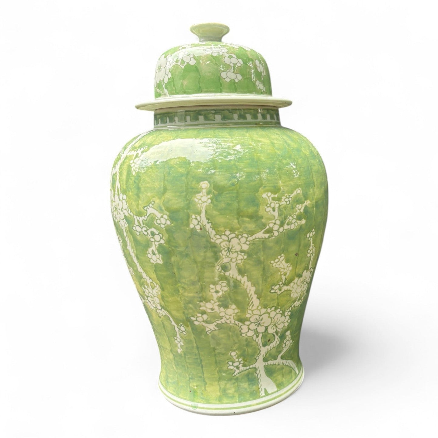 Green and White Chrysanthemum Porcelain Jar – Hand-Painted