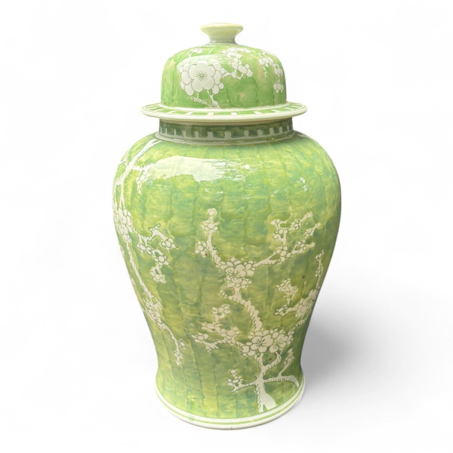Green and White Chrysanthemum Porcelain Jar – Hand-Painted