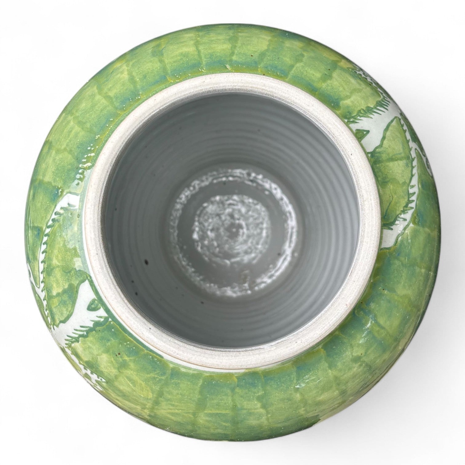 Green and White Chrysanthemum Porcelain Jar – Hand-Painted